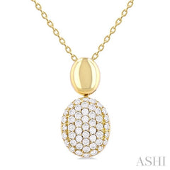 1/4 Ctw Oval Shape Mount Pave Set Round Cut Diamond Pendant in 10K Yellow Gold with Chain