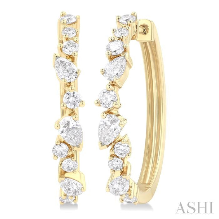 3/4 Ctw Round & Pear Diamond Cut Scatter Fashion Hoop Earrings in 14K Yellow Gold