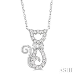 1/10 Ctw Cat Shape Petite Single Cut Diamond Fashion Pendant With Chain in 10K White Gold