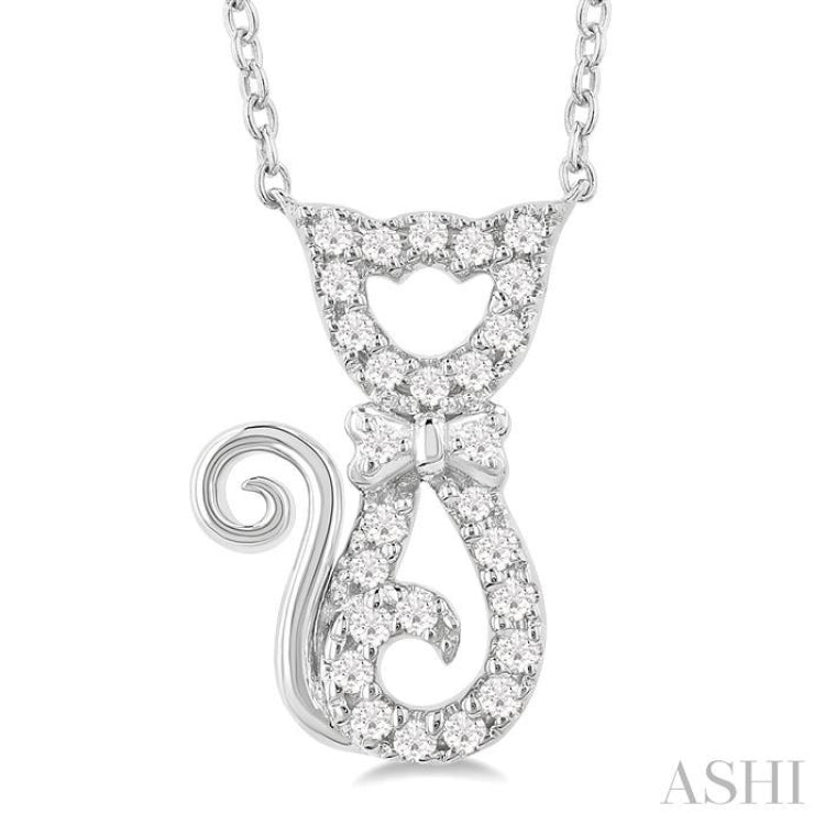 1/10 Ctw Cat Shape Petite Single Cut Diamond Fashion Pendant With Chain in 10K White Gold