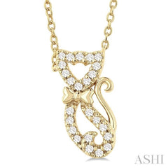 1/10 Ctw Cat Shape Petite Single Cut Diamond Fashion Pendant With Chain in 10K Yellow Gold