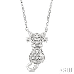 1/10 Ctw Cat Shape Petite Single Cut Diamond Fashion Pendant With Chain in 10K White Gold