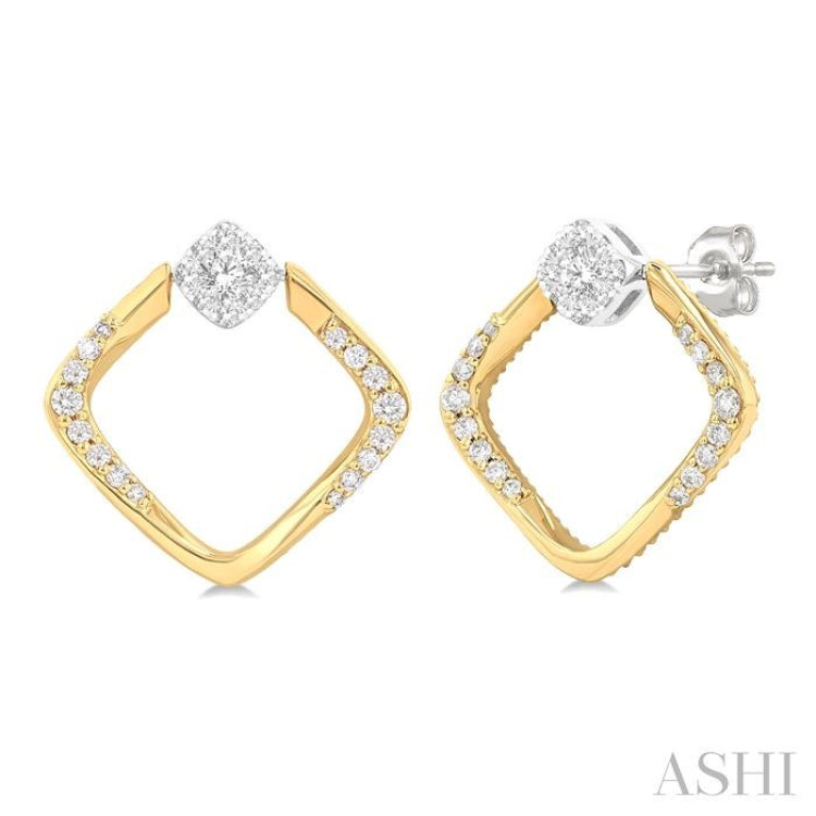 1/3 Ctw Cushion Shape Lovebright Round Cut Diamond Earrings in 10K Yellow and White Gold