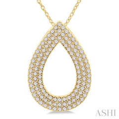 1/3 Ctw Pear Shape Triple Row Round Cut Diamond Fashion Pendant With Chain in 10K Yellow Gold