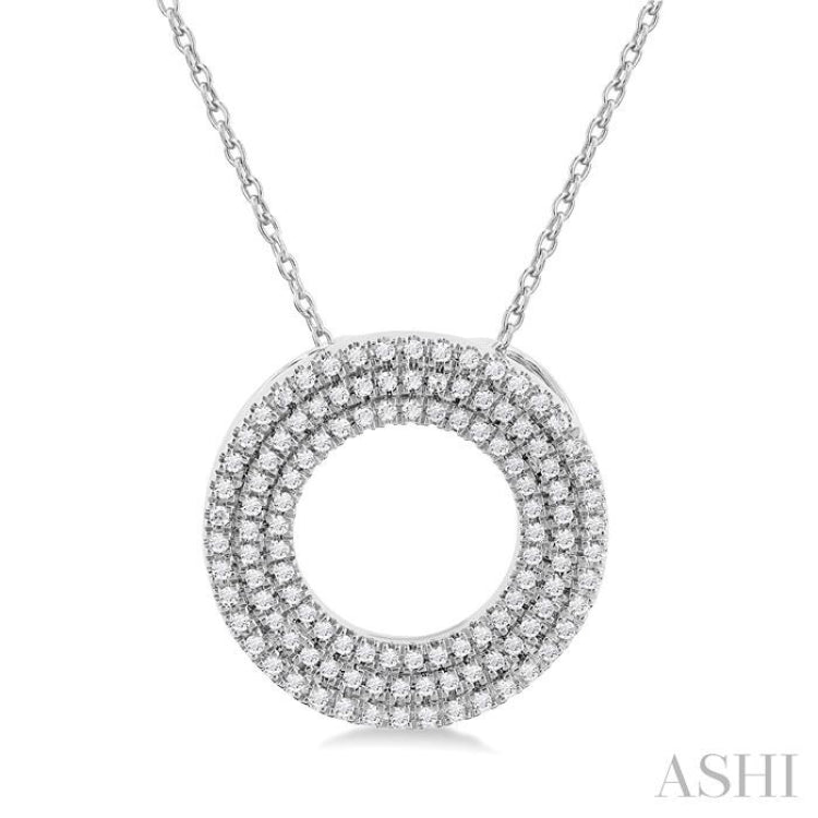 1/3 Ctw Circle Triple Row Round Cut Diamond Fashion Pendant With Chain in 10K White Gold