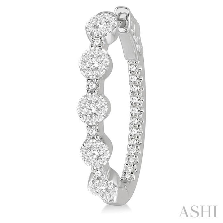 1 Ctw Circular Five Mount Lovebright Round Cut Diamond Hoop Earrings in 14K White Gold