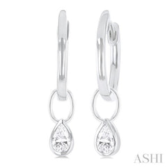 1/3 Ctw Bezel Set Pear Cut Diamond Huggie Earrings in 10K White Gold