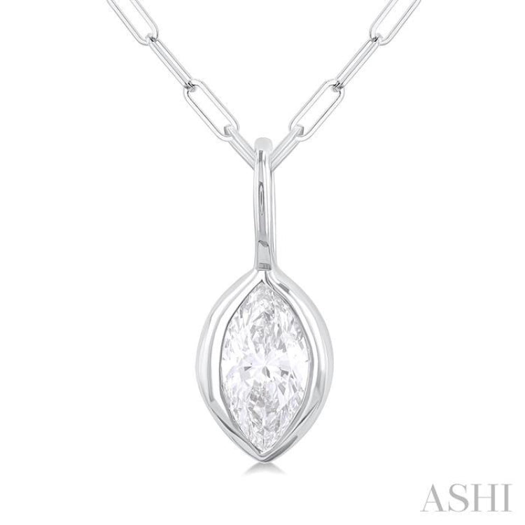 1/5 Ctw Marquise Cut Bezel Set Diamond Fashion Pendant With Paperclip Chain in 10K White Gold