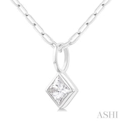 1/5 Ctw Princess Cut Bezel Set Diamond Fashion Pendant with Paperclip Chain in 10K White Gold