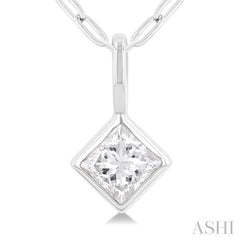 1/5 Ctw Princess Cut Bezel Set Diamond Fashion Pendant with Paperclip Chain in 10K White Gold