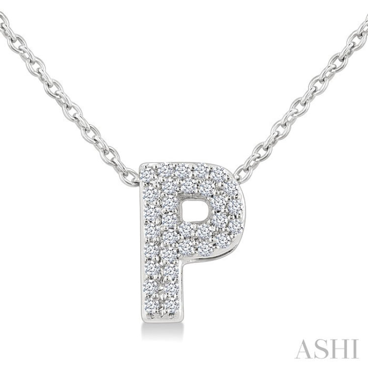 1/10 Ctw Bubble Accent Initial 'P' Round Cut Diamond Fashion Pendant With Chain in 10K White Gold