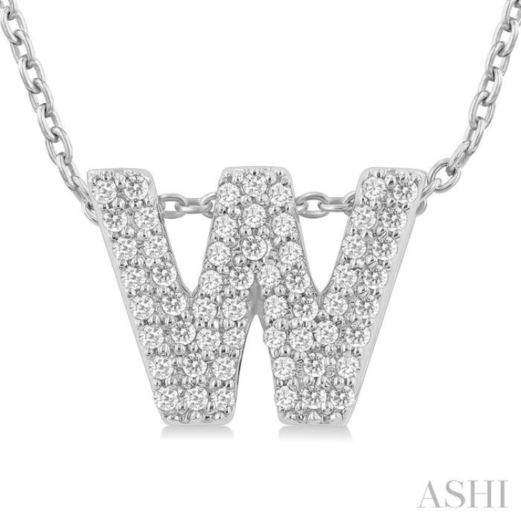 1/6 Ctw Bubble Accent Initial 'W' Round Cut Diamond Fashion Pendant With Chain in 10K White Gold
