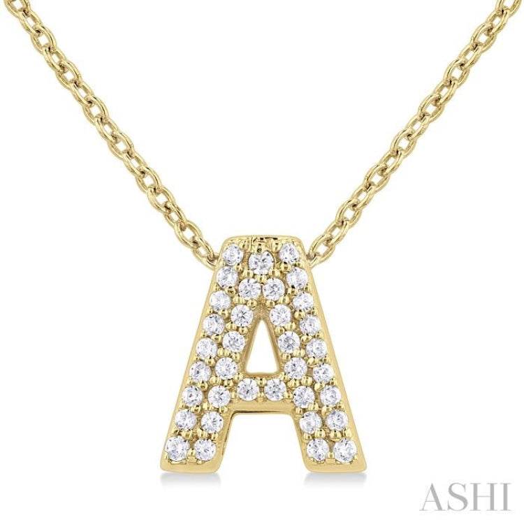 1/10 Ctw Bubble Accent Initial 'A' Round Cut Diamond Fashion Pendant With Chain in 10K Yellow Gold