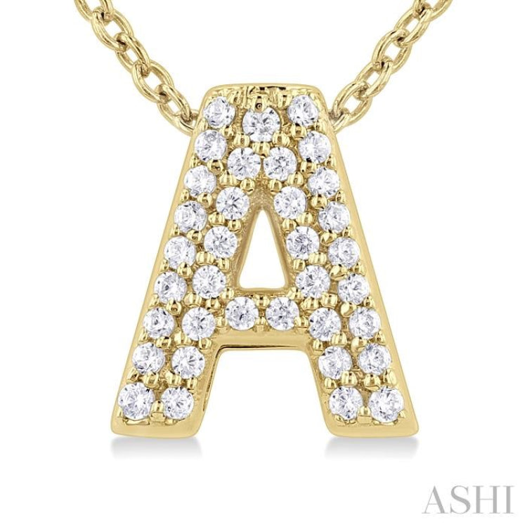 1/10 Ctw Bubble Accent Initial 'A' Round Cut Diamond Fashion Pendant With Chain in 10K Yellow Gold