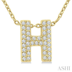 1/8 Ctw Bubble Accent Initial 'H' Round Cut Diamond Fashion Pendant With Chain in 10K Yellow Gold