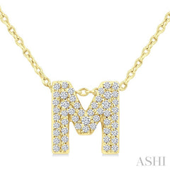 1/6 Ctw Bubble Accent Initial 'M' Round Cut Diamond Fashion Pendant With Chain in 10K Yellow Gold