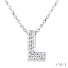 1/20 Ctw Initial 'L' Round Cut Diamond Fashion Pendant With Chain in 10K White Gold