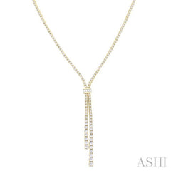 3 Ctw Split Y-Shape Baguette and Round Cut Diamond Lariat Necklace in 14K Yellow Gold