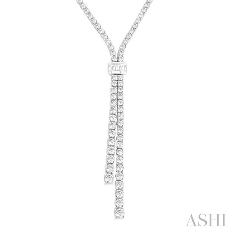 5 Ctw Split Y-Shape Baguette and Round Cut Diamond Lariat Necklace in 14K White Gold