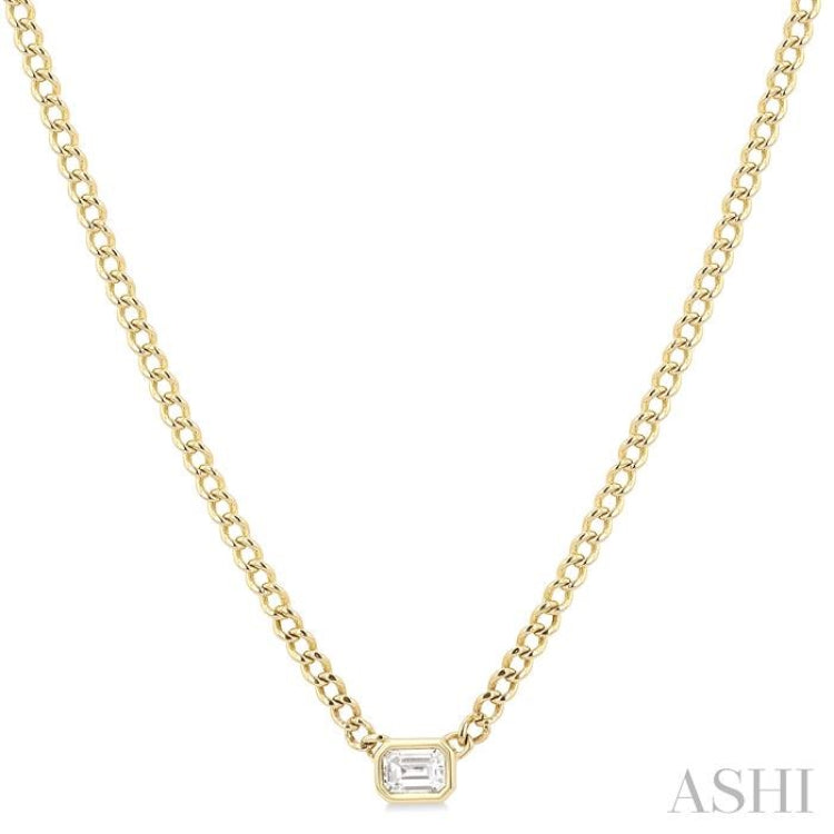 1/5 Ctw Bezel Set Octagon Cut Diamond Curb Link Fashion Necklace in 14K Yellow Gold