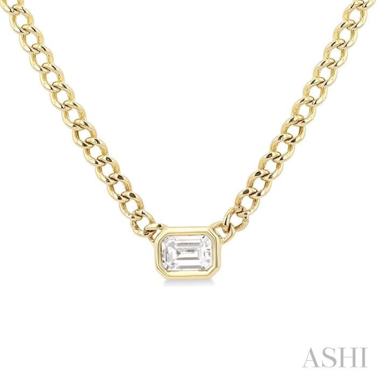1/5 Ctw Bezel Set Octagon Cut Diamond Curb Link Fashion Necklace in 14K Yellow Gold