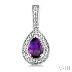 6X4 MM Pear Shape Amethyst and 1/50 Ctw Single Cut Diamond Semi-Precious Earrings in Sterling Silver