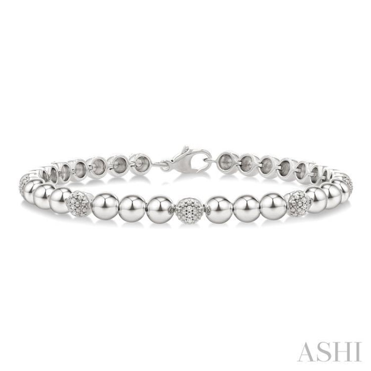 1/6 Ctw Bold Bead Design Single Cut Diamond Fashion Bracelet in Sterling Silver