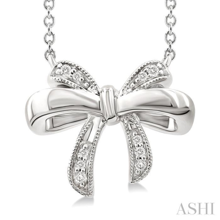 1/20 Ctw Bow Single Cut Diamond Fashion Pendant With Chain in Sterling Silver