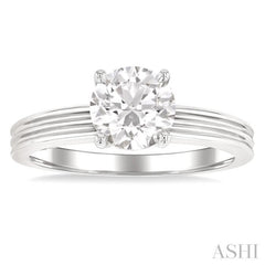 1/20 Ctw Circular Shape Grooved Shank Round Cut Diamond Semi-Mount Engagement Ring in 14K White Gold
