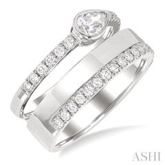 3/4 Ctw Split Twin Row Bezel Set Pear and Round Cut Diamond Fashion Ring in 14K White Gold